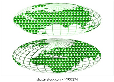 Globe map with hearts icon. Isolated on white