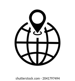 Globe, map, location icon. Black vector design.