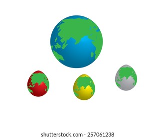 Globe map model, Egg shape different colors.