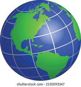Globe Map Multiples Continents. Americas, Europe, Asia, Africa, Oceania. Vector Images.