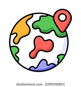 Globe mit Kartenstift, der den Begriff der Geolokation im modernen Stil anzeigt