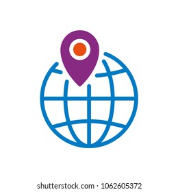 Globe and map pin vector icon. Illustration isolated on white background for graphic and web design.