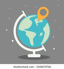 Globe with map pins icon from astronomy. Flat design planet earth for element design or background. Vector illustration EPS.8 EPS.10