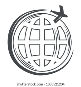 globe map plane around the world thin line vector illustration icon