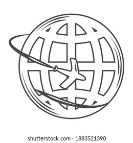 plano de mapa del globo globo volando alrededor del mundo diseño de línea delgada ilustración vectorial icono