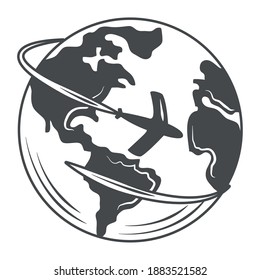globe map plane flying around world vector illustration icon