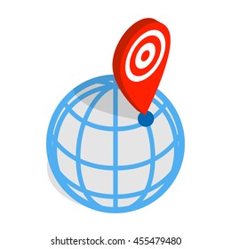 Globe And Map Pointer Icon In Isometric 3d Style On A White Background