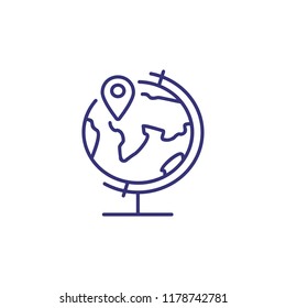 Globe with map pointer line icon. Adventure, direction, place. Education concept. Vector illustration can be used for topics like location, geography, travel