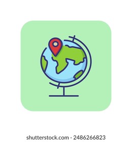Globe with map pointer line icon. Adventure, direction, place. Education concept. Vector illustration can be used for topics like location, geography, travel