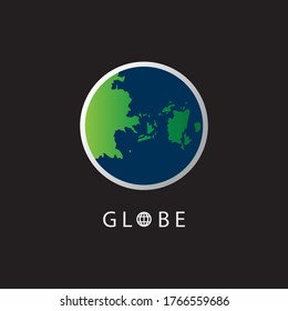 Imagen vectorial del logotipo de la Tierra redonda del mapa del globo, globos de tierra vectora aislados en el fondo negro.