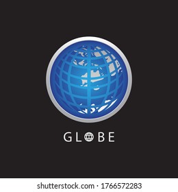 Imagen vectorial del logotipo de la Tierra redonda del mapa del globo, globos de tierra vectora aislados en el fondo negro.