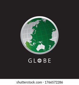 Imagen vectorial del logotipo de la Tierra redonda del mapa del globo, globos de tierra vectora aislados en el fondo negro.