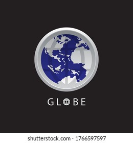 Imagen vectorial del logotipo de la Tierra redonda del mapa del globo, globos de tierra vectora aislados en el fondo negro.