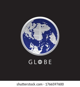 Imagen vectorial del logotipo de la Tierra redonda del mapa del globo, globos de tierra vectora aislados en el fondo negro.