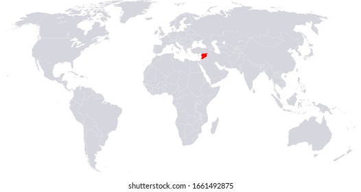 Globe Map Silhouette. Simple Flat Design in Grey Color with Syria Marked Red. Vector Illustration