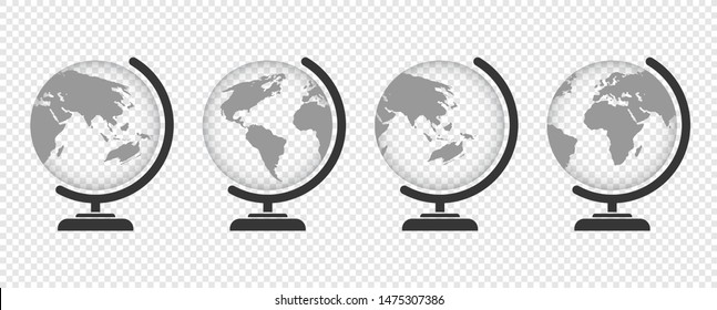 Globe Map Template Monochrome Design. Globes vector set planet earth. Globe Icon