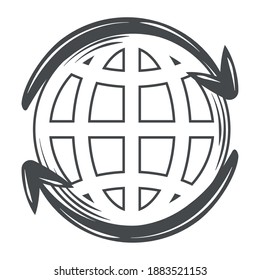 rotación de las flechas del mundo del mapa del globo alrededor del icono de ilustración del vector