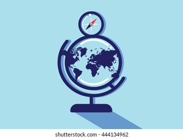 a globe with a map of the world & compass illustration