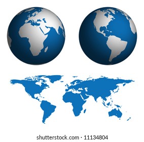 Globe and Map of the World.  Map was manually traced in illustrator from public domain world map.  No transparency.