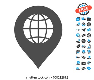 Globe Marker grey icon with free bonus clip art. Vector illustration style is flat iconic symbols.