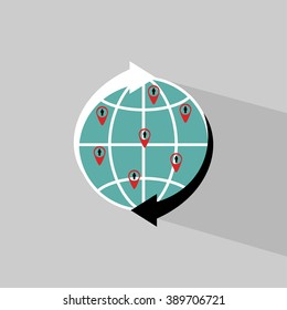 Globe and marker icon vector