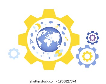 Globe mechanism concept vector. World process, worldwide concept.