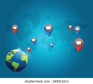 globe media communication network illustration design over a blue background