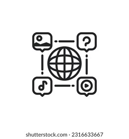 Globe and media symbol,  social network outline icons. Vector illustration. Isolated icon suitable for web, infographics, interface and apps.