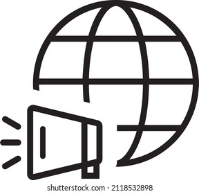 Globe and megaphone icon. Linear design vector of loudspeaker and earth