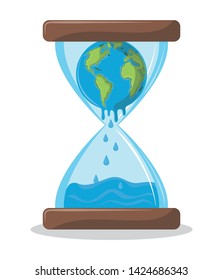 globe melting into a hourglass icon cartoon vector illustration graphic design