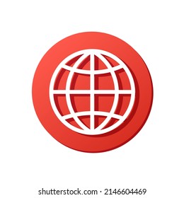 globe with meridians, red rounded vector icon, world wide web