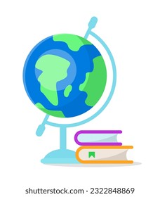 Globe model and books vector design element. Abstract customizable symbol for infographic with blank copy space. Editable shape for instructional graphics. Visual data presentation component