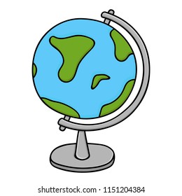 Globe - model of earth. Colored doodle style illustration. Vector isolated on white background