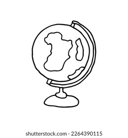 Globe. Modelo del globo, girando sobre un estrado. Doodle. Ilustración vectorial. Dibujado a mano. Esquema. 