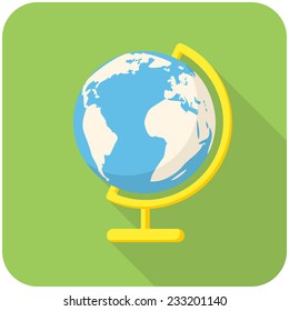 Globe, modern flat icon with long shadow
