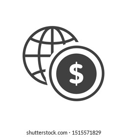globe and money icon in flat style isolated. Vector Symbol illustration.