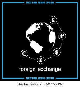 Globe and money icon vector EPS 10, abstract sign currency exchange flat design,  illustration modern isolated badge for website or app - stock info graphics