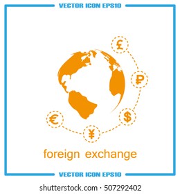 Globe and money icon vector EPS 10, abstract sign currency exchange flat design,  illustration modern isolated badge for website or app - stock info graphics