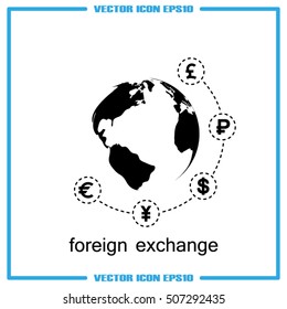 Globe and money icon vector EPS 10, abstract sign currency exchange flat design,  illustration modern isolated badge for website or app - stock info graphics