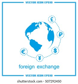 Globe and money icon vector EPS 10, abstract sign currency exchange flat design,  illustration modern isolated badge for website or app - stock info graphics