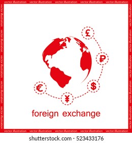 Globe and money icon vector EPS 10, abstract sign currency exchange flat design,  illustration modern isolated badge for website or app - stock info graphics