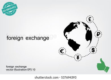 Globe and money icon vector EPS 10, abstract sign currency exchange flat design,  illustration modern isolated badge for website or app - stock info graphics.
