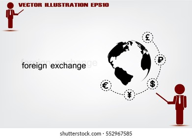 Globe and money icon vector EPS 10, abstract sign currency exchange flat design,  illustration modern isolated badge for website or app - stock info graphics.