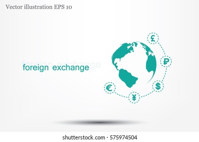 Globe and money icon vector EPS 10, abstract sign currency exchange flat design,  illustration modern isolated badge for website or app - stock info graphics 