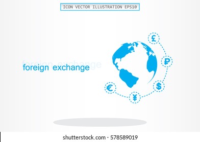 Globe and money icon vector EPS 10, abstract sign currency exchange flat design,  illustration modern isolated badge for website or app - stock info graphics 