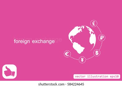 Globe and money icon vector EPS 10, abstract sign currency exchange flat design,  illustration modern isolated badge for website or app - stock info graphics.