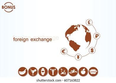 Globe and money icon vector EPS 10, abstract sign currency exchange flat design,  illustration modern isolated badge for website or app - stock info graphics.
