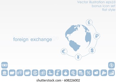 Globe and money icon vector EPS 10, abstract sign currency exchange flat design,  illustration modern isolated badge for website or app - stock info graphics.
