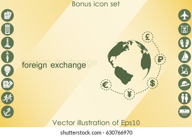 Globe and money icon vector EPS 10, abstract sign currency exchange flat design,  illustration modern isolated badge for website or app - stock info graphics.