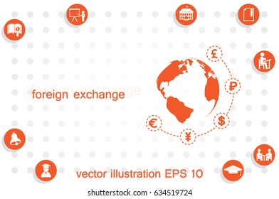 Globe and money icon vector EPS 10, abstract sign currency exchange flat design,  illustration modern isolated badge for website or app - stock info graphics.